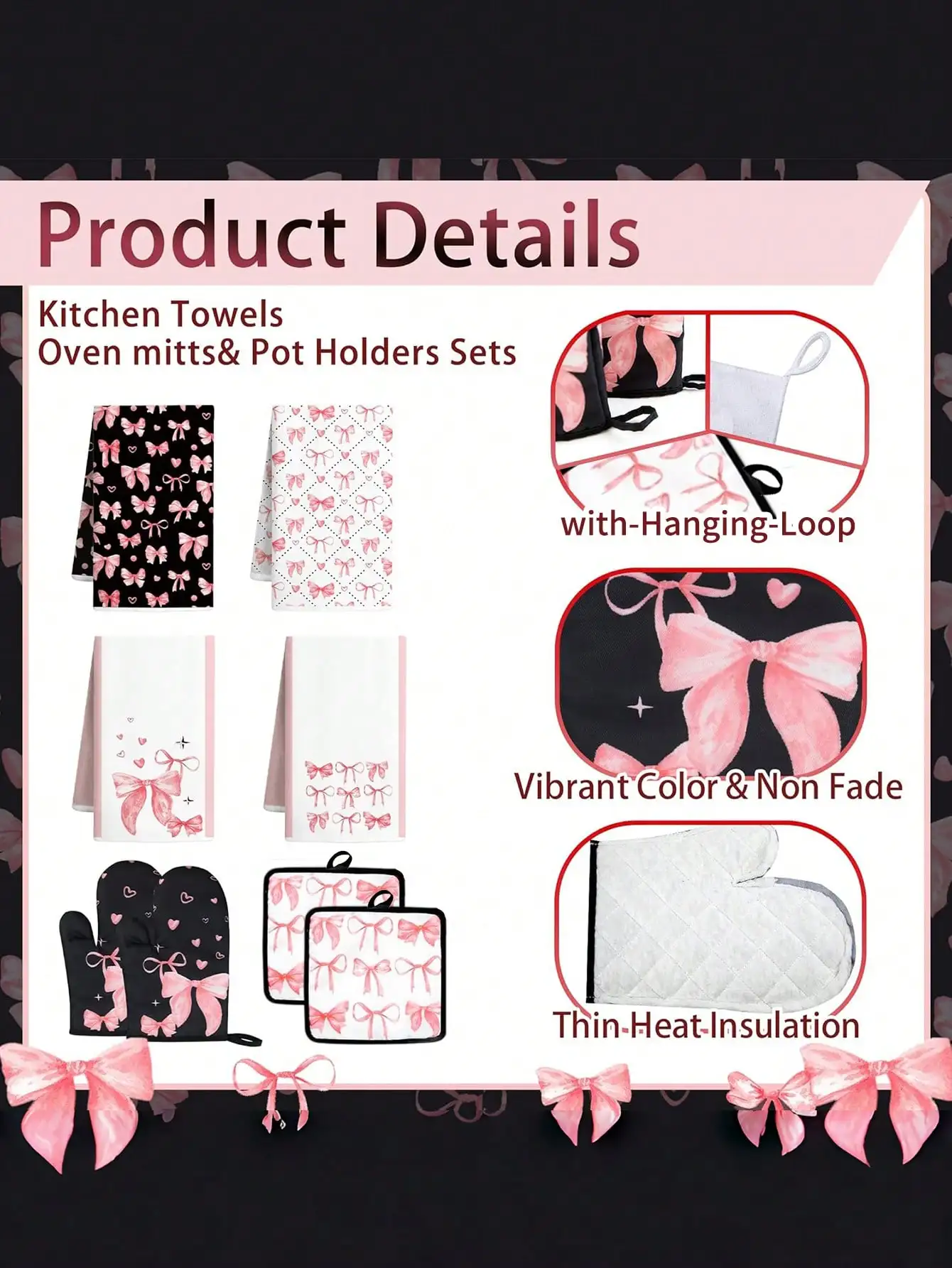 10PCS Pink Bow Kitchen Accesso - огляд і ціна Baking Kitchen Set
